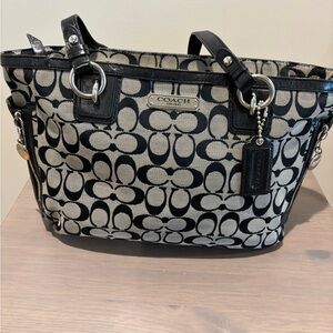 Coach Black and Cream Signature Tote